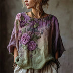 Bohemian Dragonfly Vine Pattern Vintage V-neck Short-sleeved T-shirt