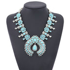 Boho Turquoise Flower Pendant Alloy Necklace