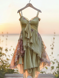 Asymmetrical dress with ruffles for vacation or daily wear 0907
