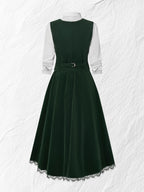 Midi Cotton Skirt (Shirt and Vest Not Included), Plain, Pocket Design, Vintage, Green