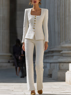 Ivory Tweed Square-Neck Suit Set