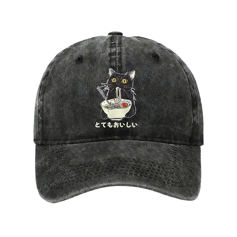 Cats Eat Ramen Noodles Washed Cap