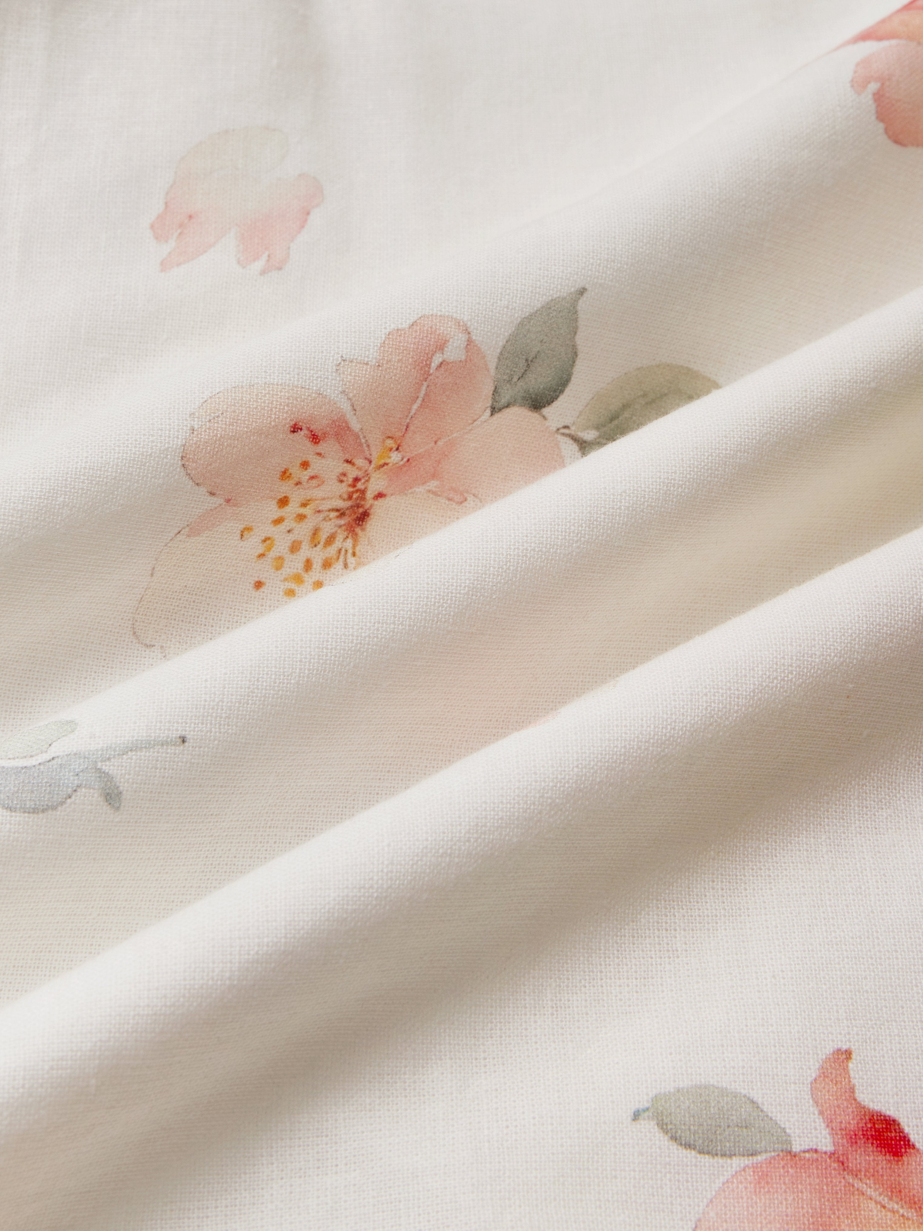 Midi Linen Dress, Short Sleeves, V Neck, Floral, Vintage, White
