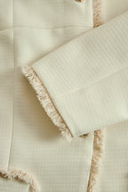 Elegant Cream Textured Blazer With Decorative Trim