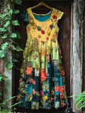 Summer Contrast Linen Dress 135c