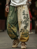 Men's Retro Japanese Bamboo Art Print Casual Pants