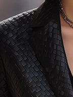 Black Woven Faux Leather Blazer