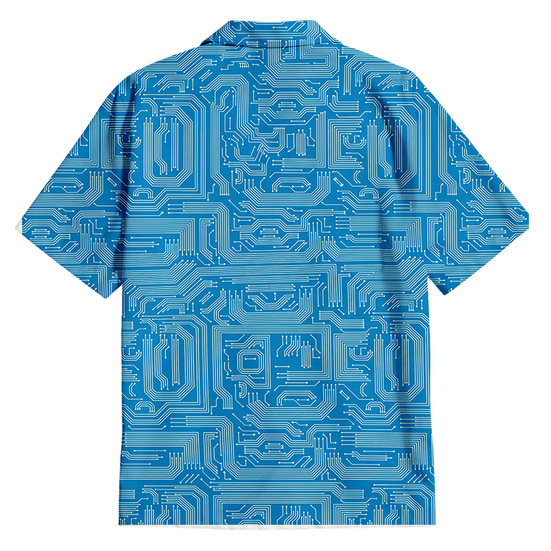 Blue Computer Circuit Button Up Pocket Shirt