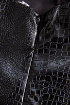 Chic Croc-Effect Faux Leather Halter Mini Dress