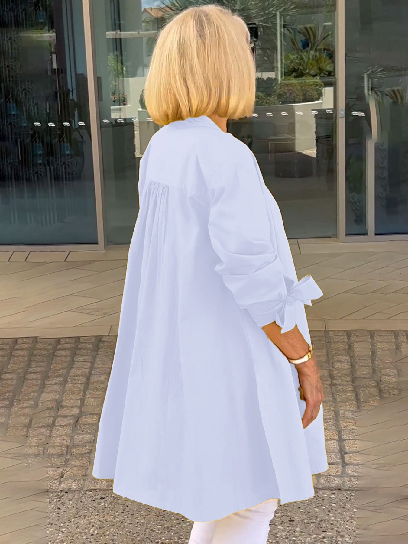 Solid Color Long Cotton Shirt Jackets Women Swing Jacket Shap Flattering Gathered Yolk At The Back