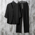 Vintage Linen Solid V-neck Half Sleeves Shirt And Pants Two-piece Set