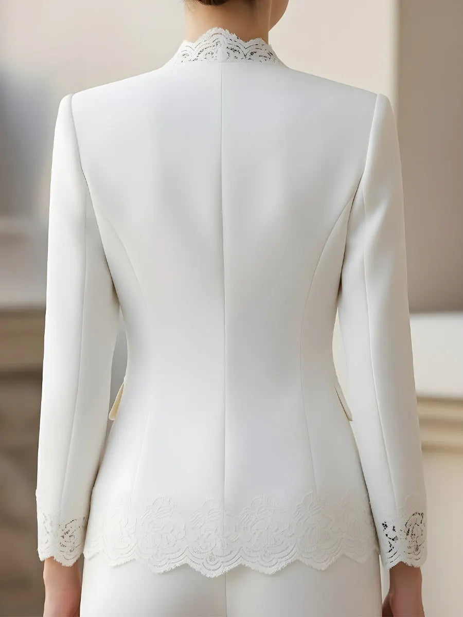Pearl Button Lace-Trimmed Blazer