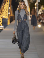 Fashion Personality Loose V-neck Suspender Denim Jumpsuit