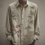 Men's Vintage Japanese Style Bamboo Art Cozy Linen Blouse