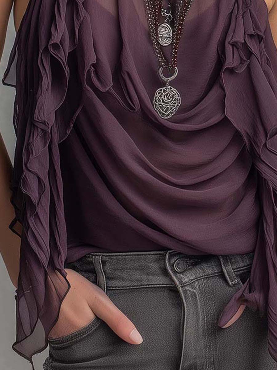 Bohemian Sheer Chiffon Ruffled Halter Top
