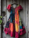 Summer Contrast Linen Dress 4caa
