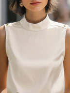 Elegant Ivory High-Neck Sleeveless Satin Blouse