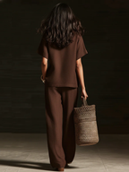 Elegant Off-the-shoulder Top And Wide-leg Pants Two-piece Set