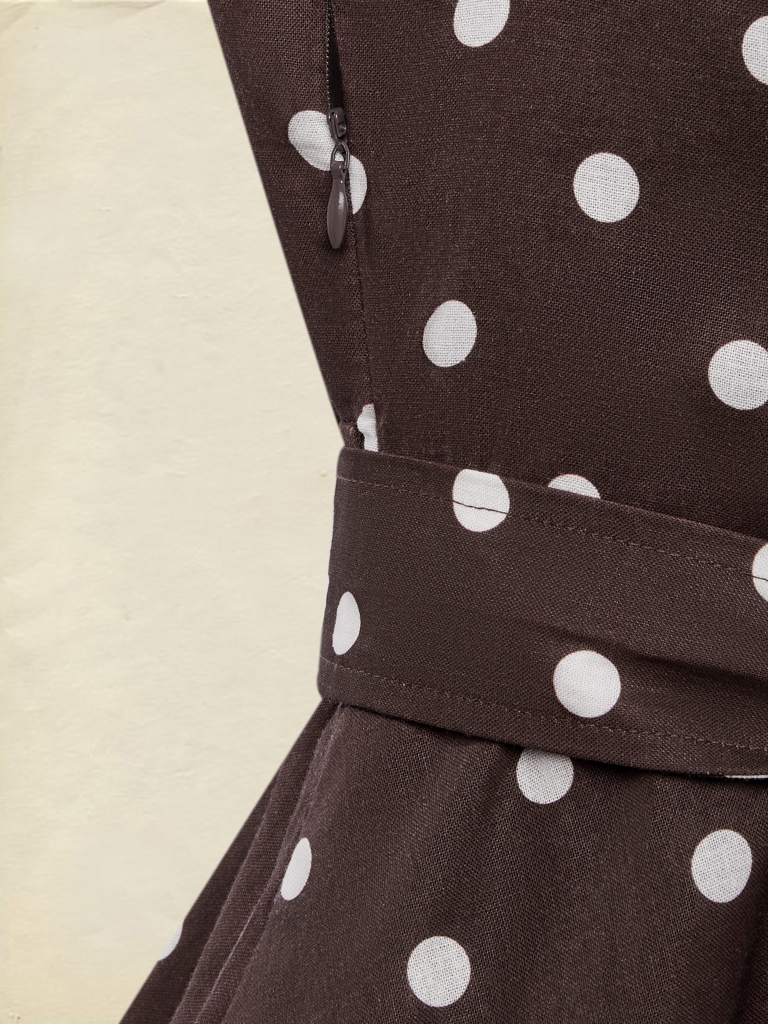 Midi Cotton Dress , Sleeveless, Shawl Collar, Polka Dots, Button Design, French Vintage, Purplish Blue
