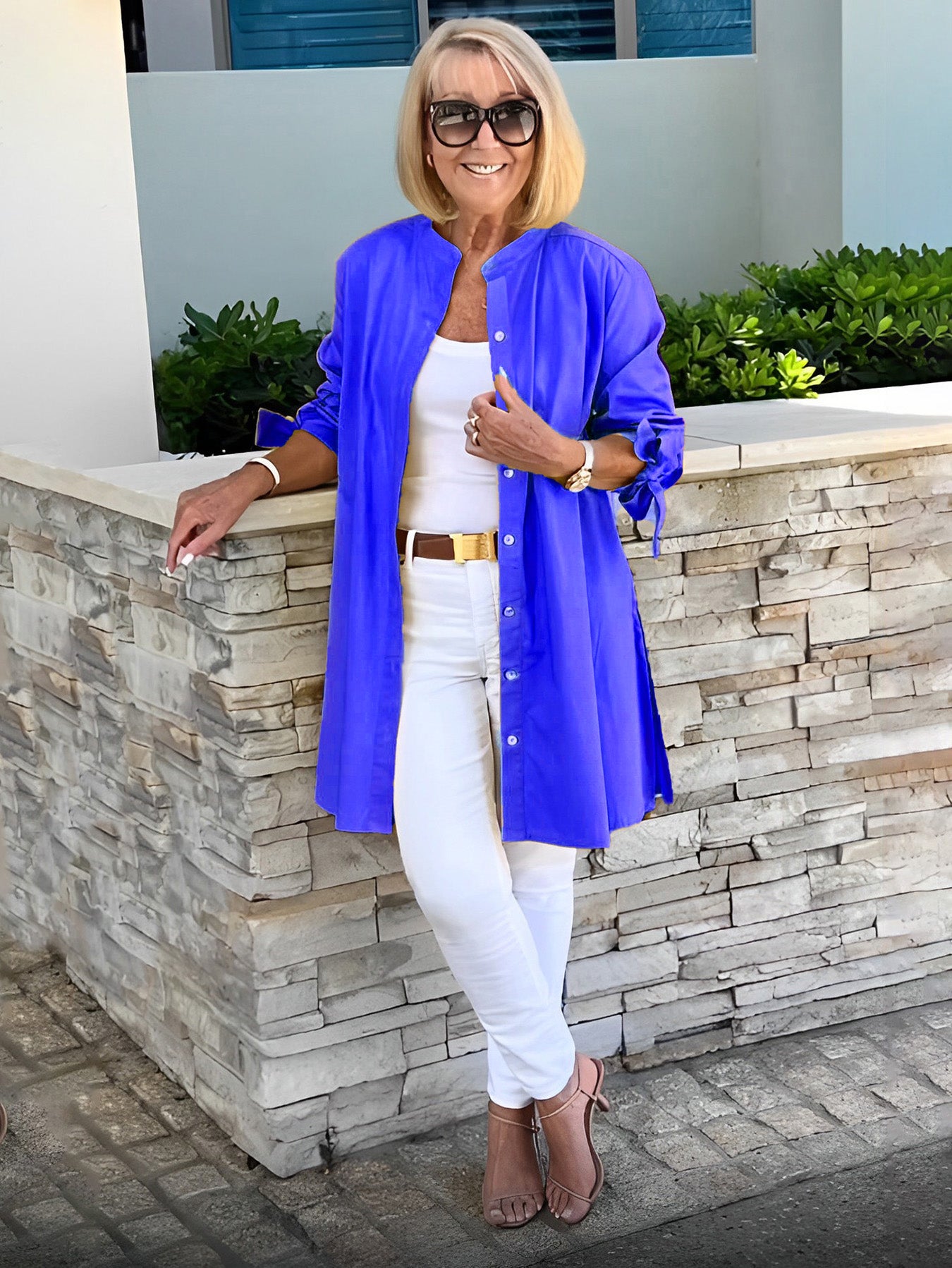 Solid Color Long Cotton Shirt Jackets Women Swing Jacket Shap Flattering Gathered Yolk At The Back