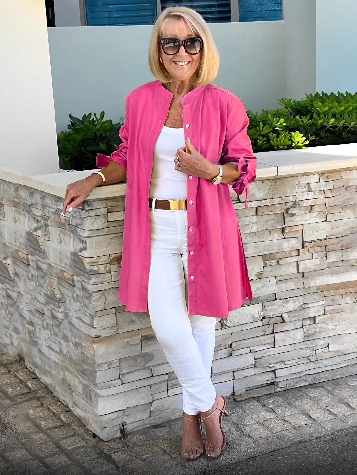Solid Color Long Cotton Shirt Jackets Women Swing Jacket Shap Flattering Gathered Yolk At The Back