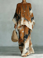 Women's Vintage Art Comfortable Loose Cotton Linen Wide-leg Pants Two-piece Set