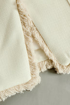 Elegant Cream Textured Blazer With Decorative Trim