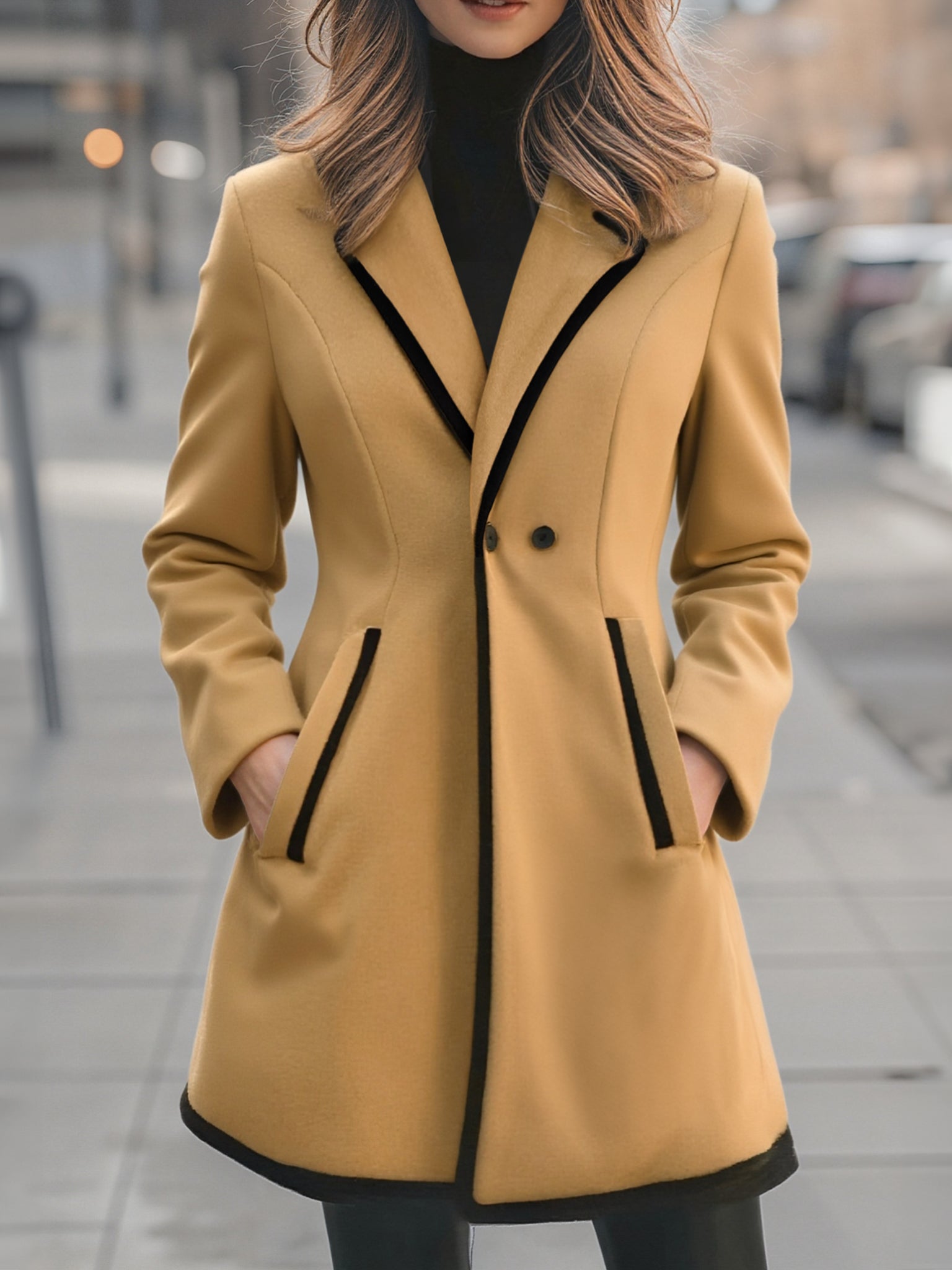 Chic Double-Breasted White Coat with Black Trim