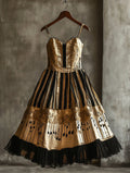 Retro Elegant Music Theme Irregular Stitching Dress 22ca