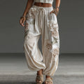 Women's Retro Floral Patchwork Art Casual Linen Pants