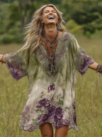 Classy Gradient Purple Lavender And Floral Printed Midi Dress