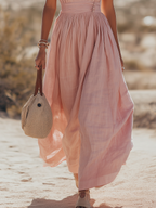 Bohemian West Resort Elegant Sleeveless Cotton Linen Dress